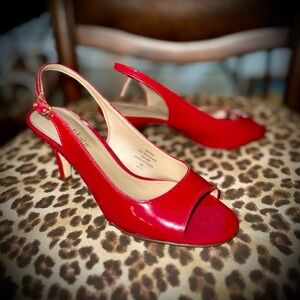 LAST CHANCE!! Gone 9/21/25 Kelly & Katie Open-toed Sling-back Heels